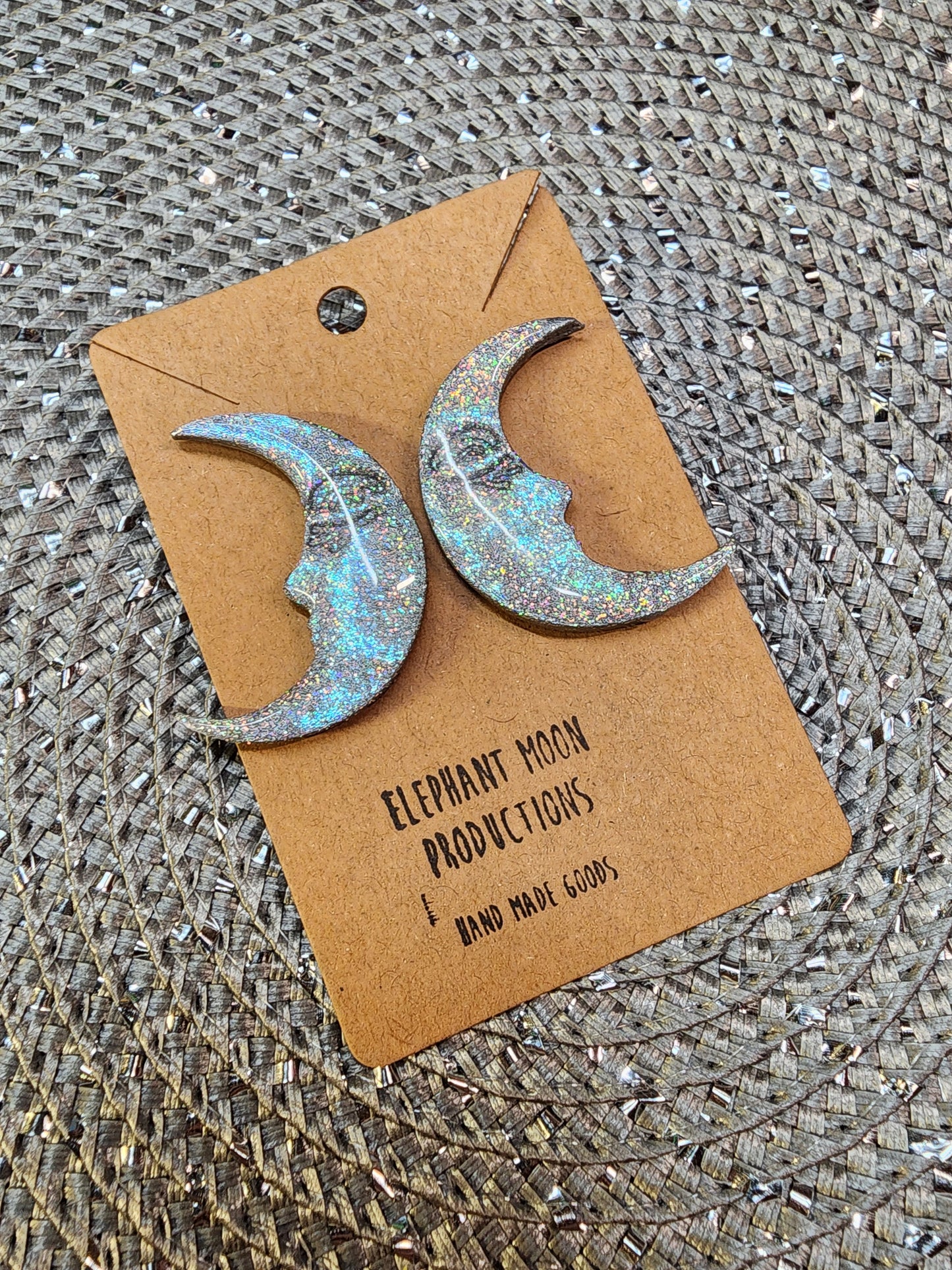 Holographic Moon Stud Earrings