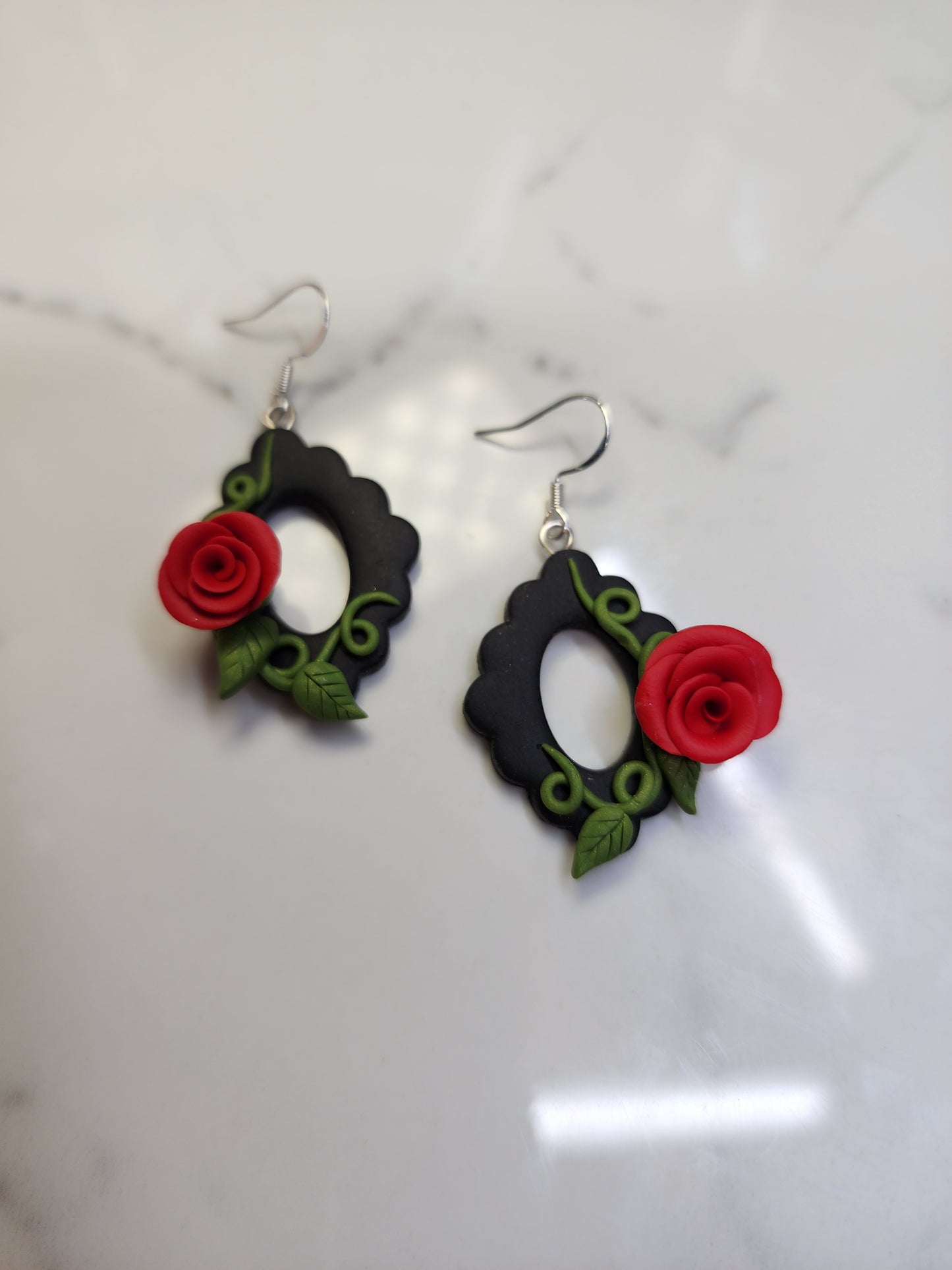 Red Rose Vine Earrings Handmade