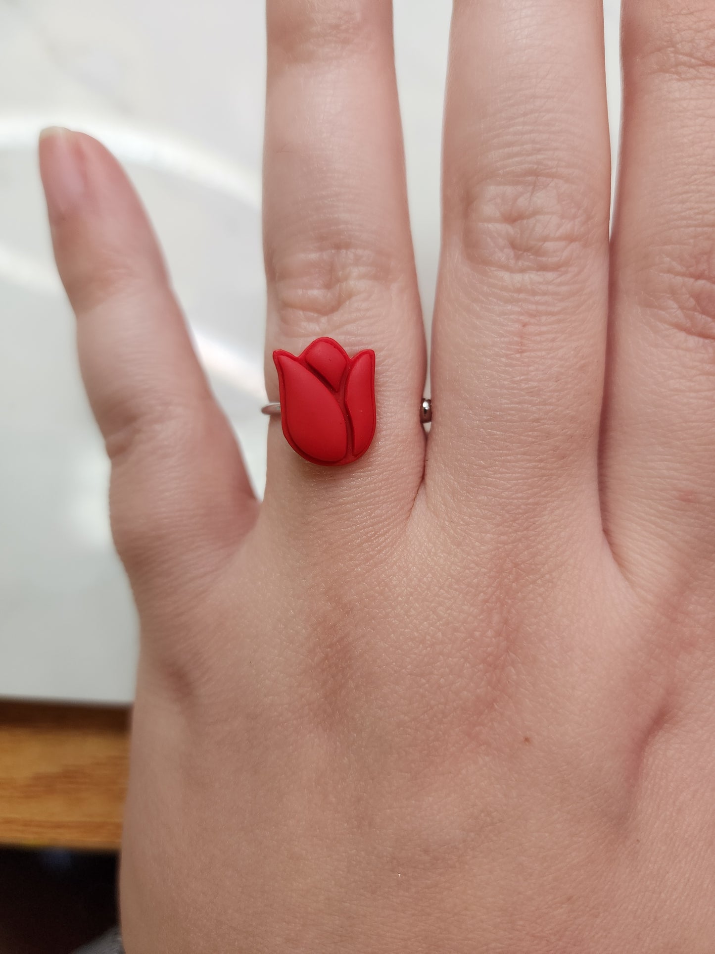 Red Tulip Stainless Steel Ring