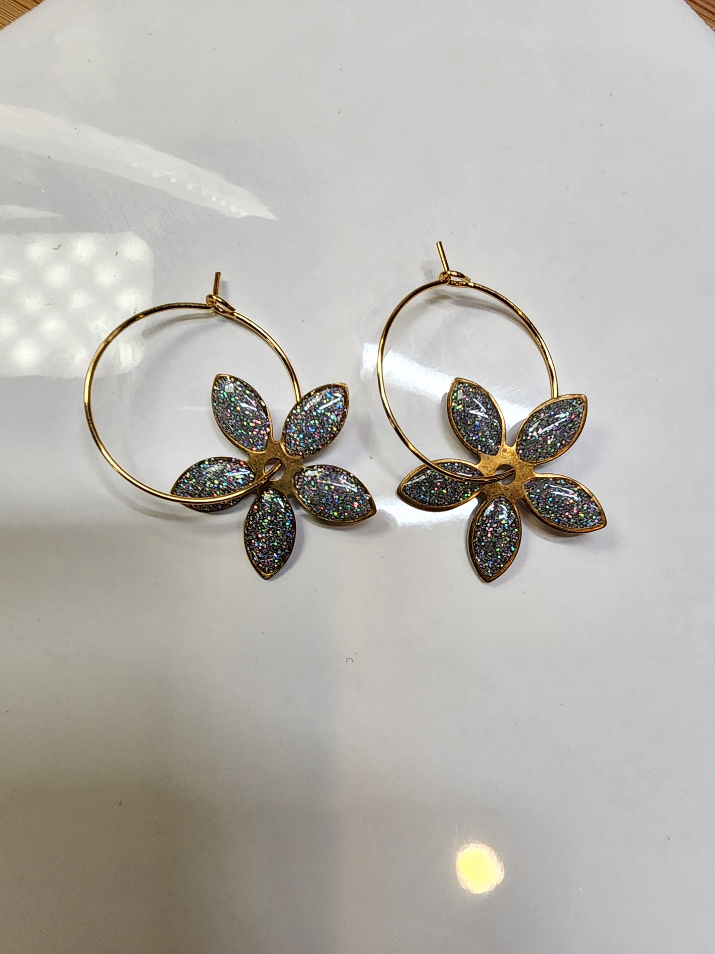 Holographic Flower 18K Gold Hoop Earrings