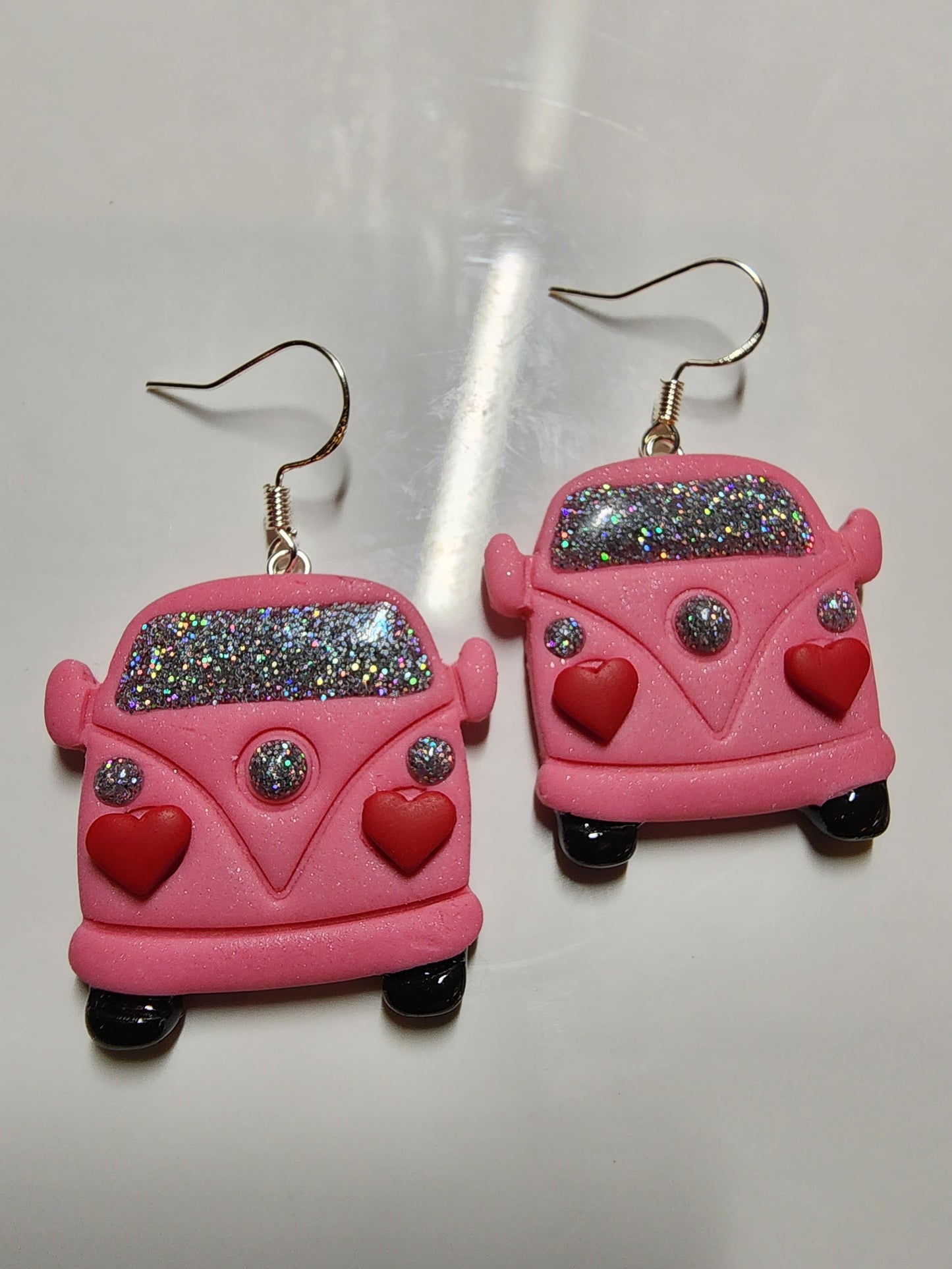 Pink VW Van Earrings Valentines 925 sterling silver jewelry