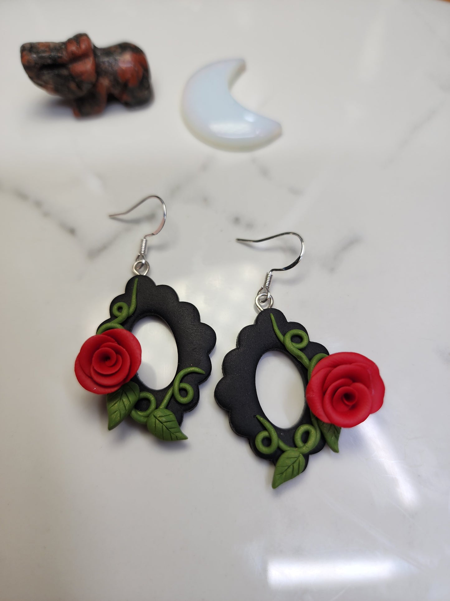 Red Rose Vine Earrings Handmade