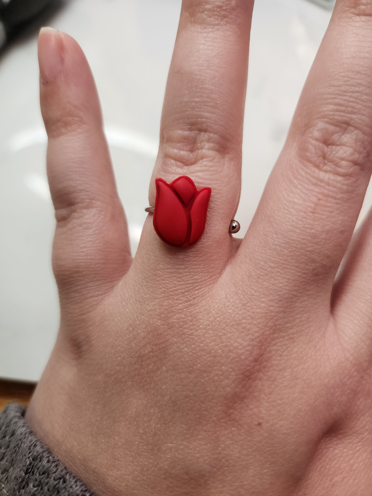 Red Tulip Stainless Steel Ring