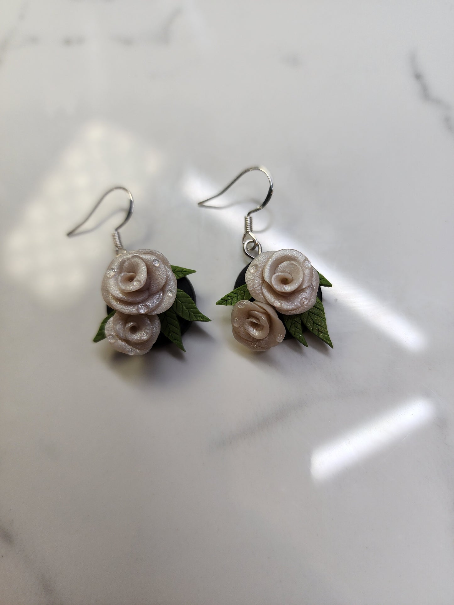 White Rose Earrings Small Handmade