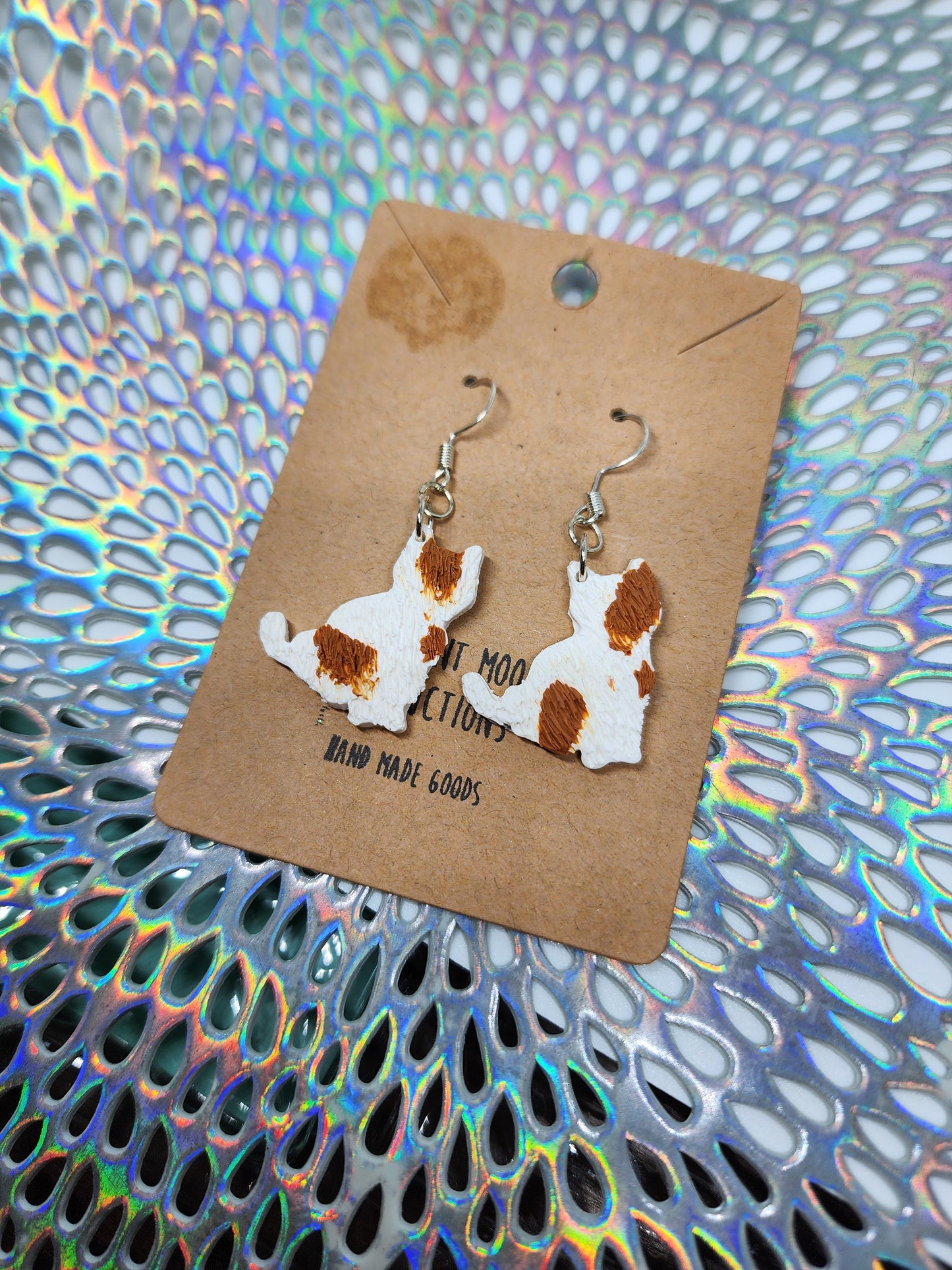 Orange & White Kitty Cat Earrings