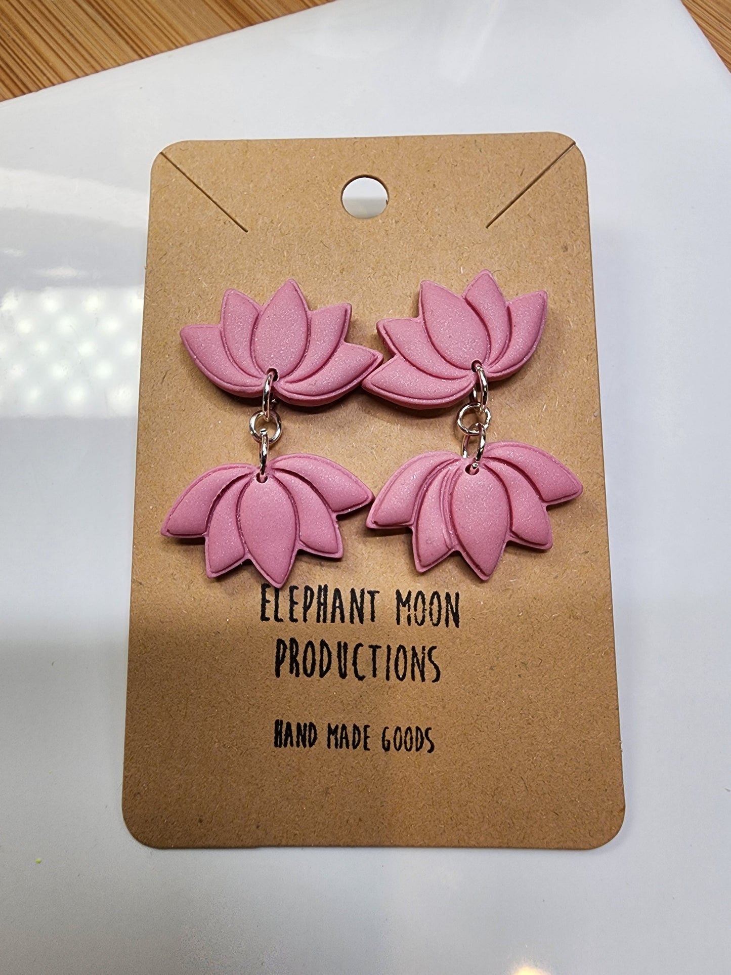 Pink Lotus Flower Stud Earrings
