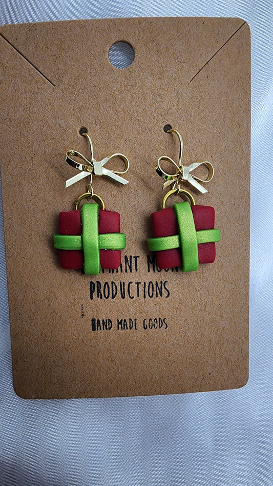 Christmas Present Earrings Brass Hooks