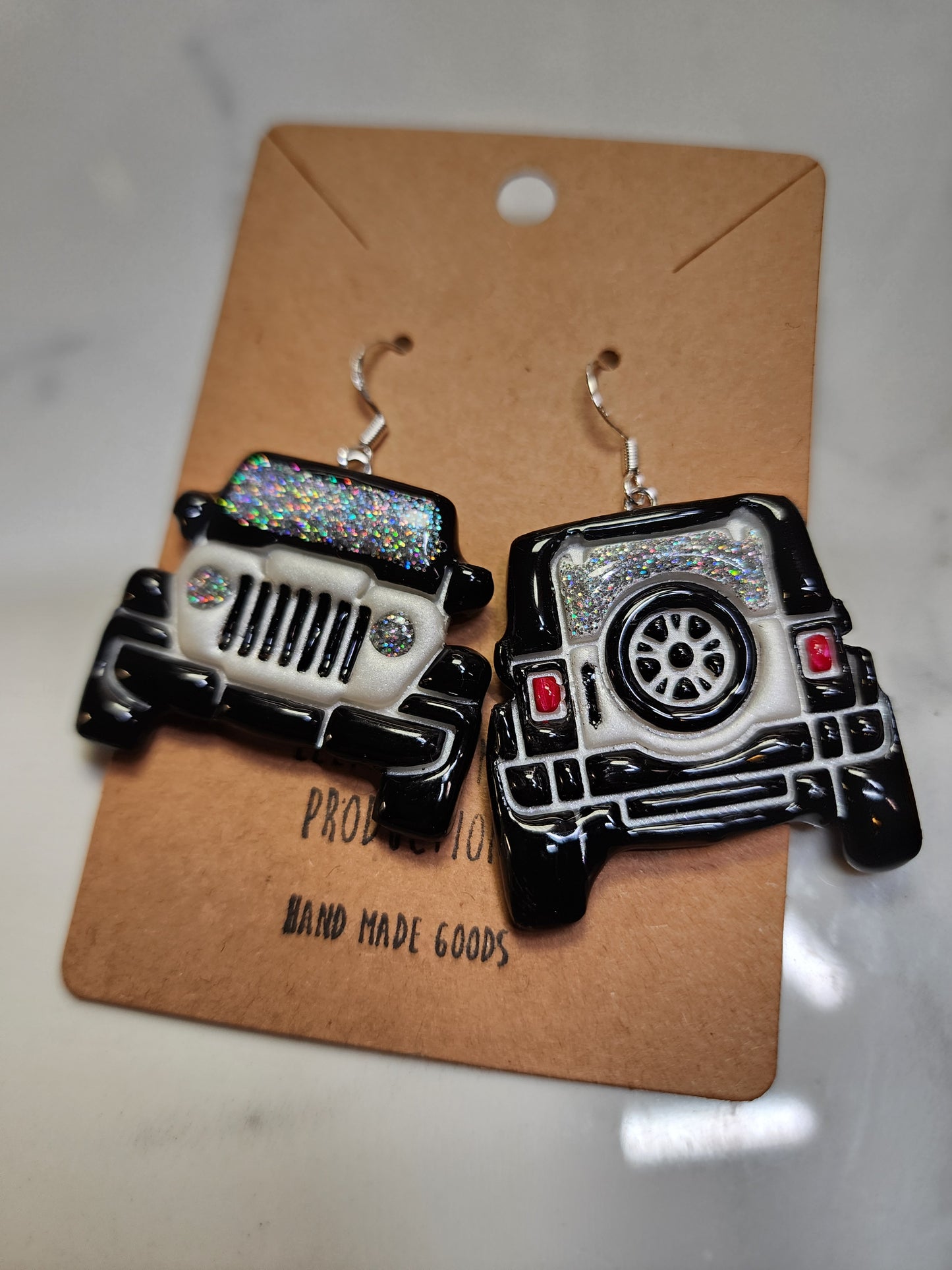 White Jeep Earrings Handmade