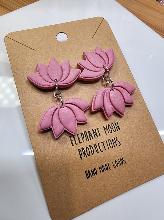 Pink Lotus Flower Stud Earrings