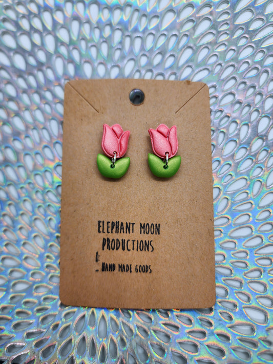 Pink Tulip Stud Earrings