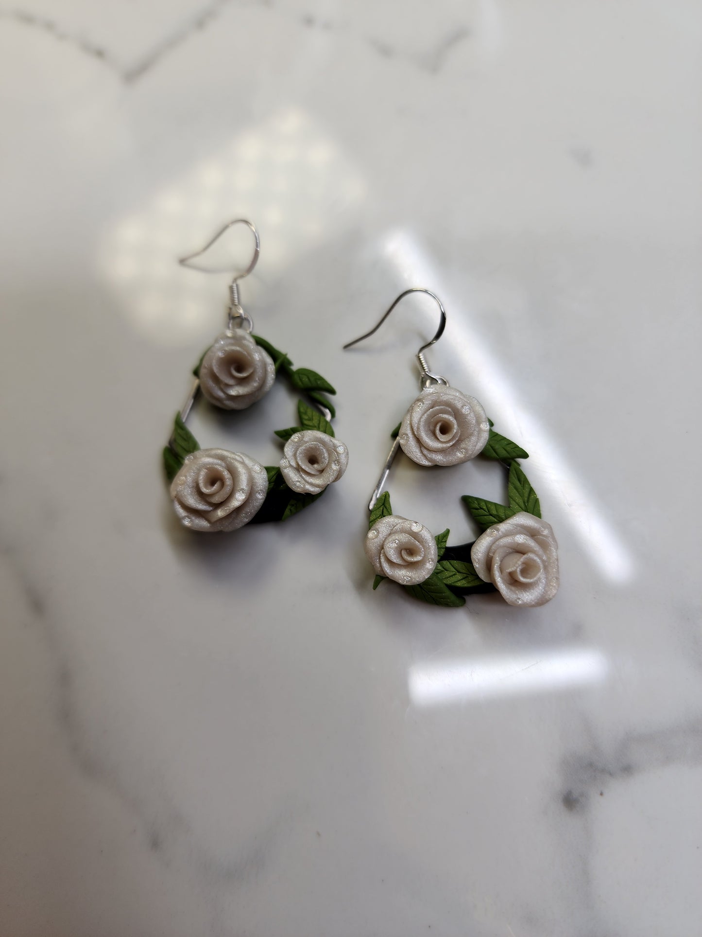 Large White Rose Earrings Handmade