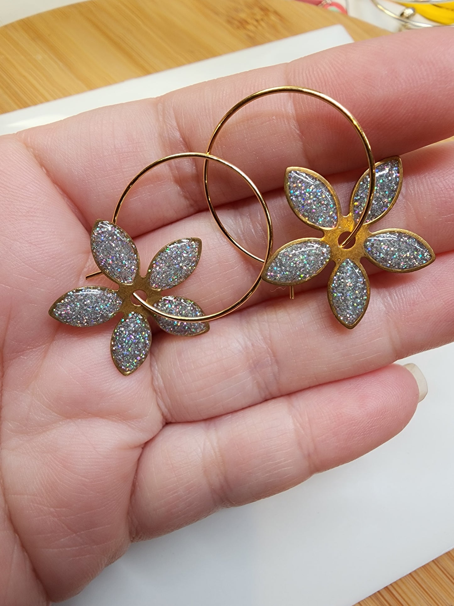 Holographic Flower 18K Gold Hoop Earrings