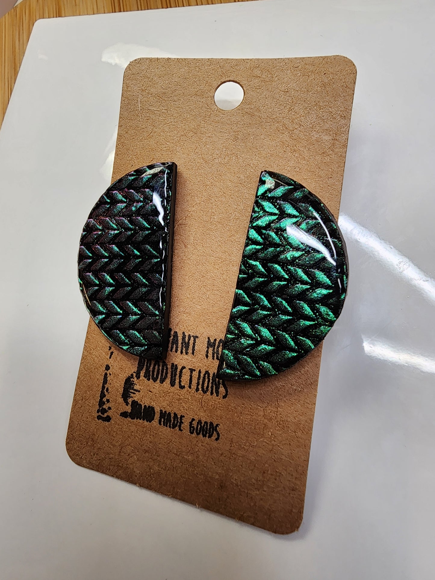 Holographic Pink & Green Large Stud Earrings