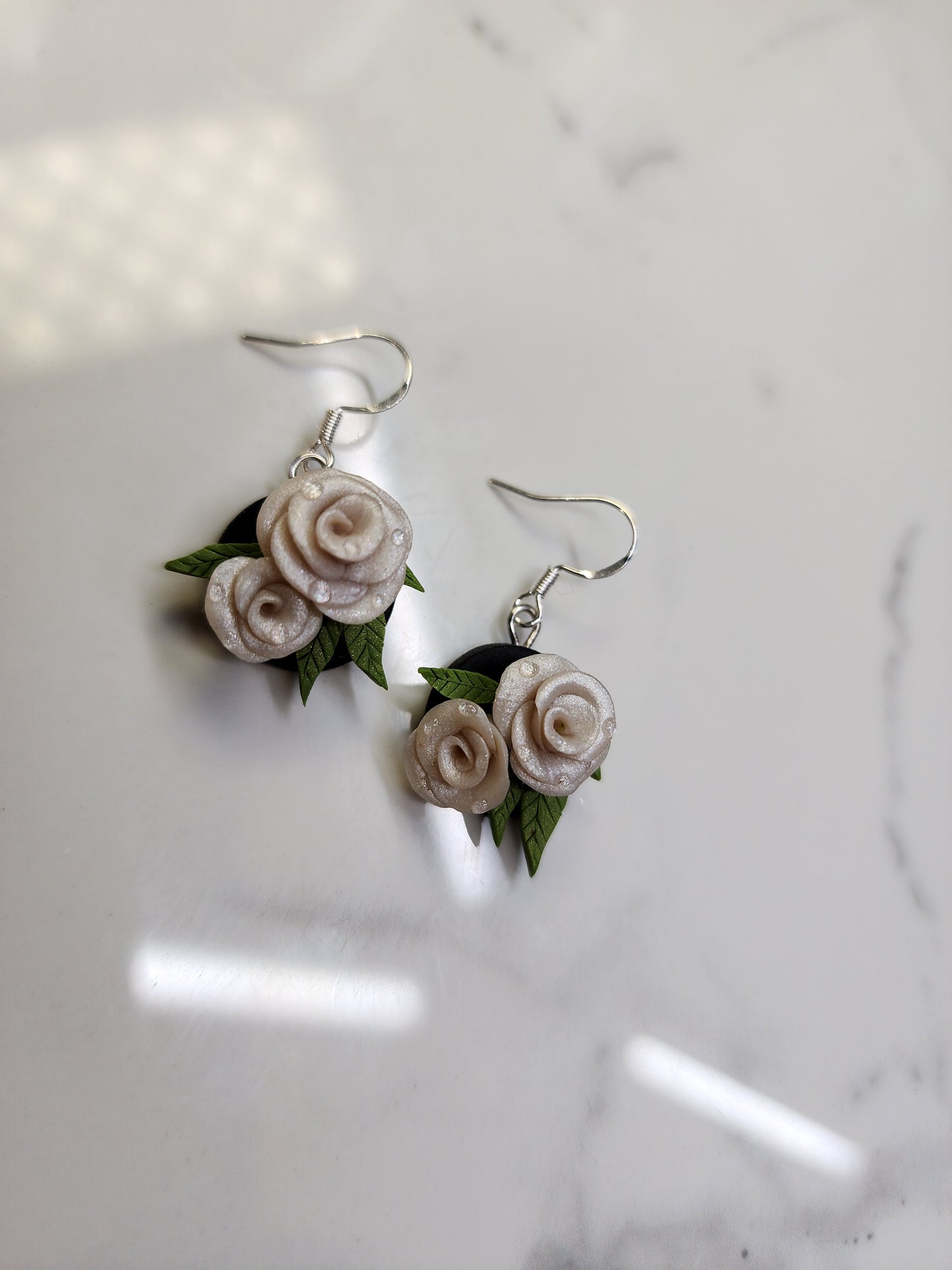 White Rose Earrings Small Handmade