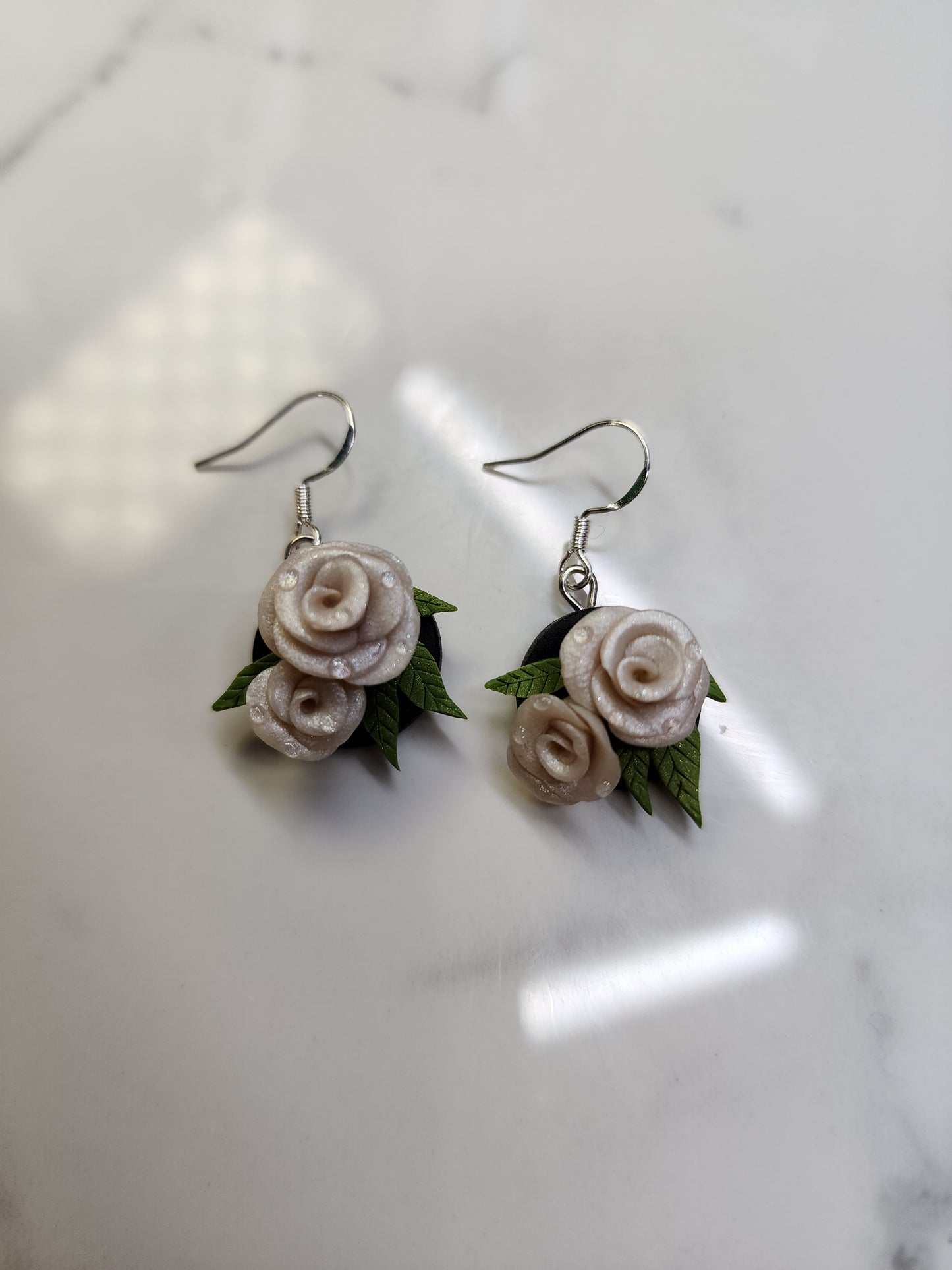 White Rose Earrings Small Handmade