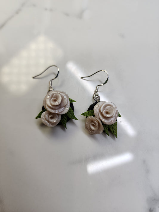 White Rose Earrings Small Handmade