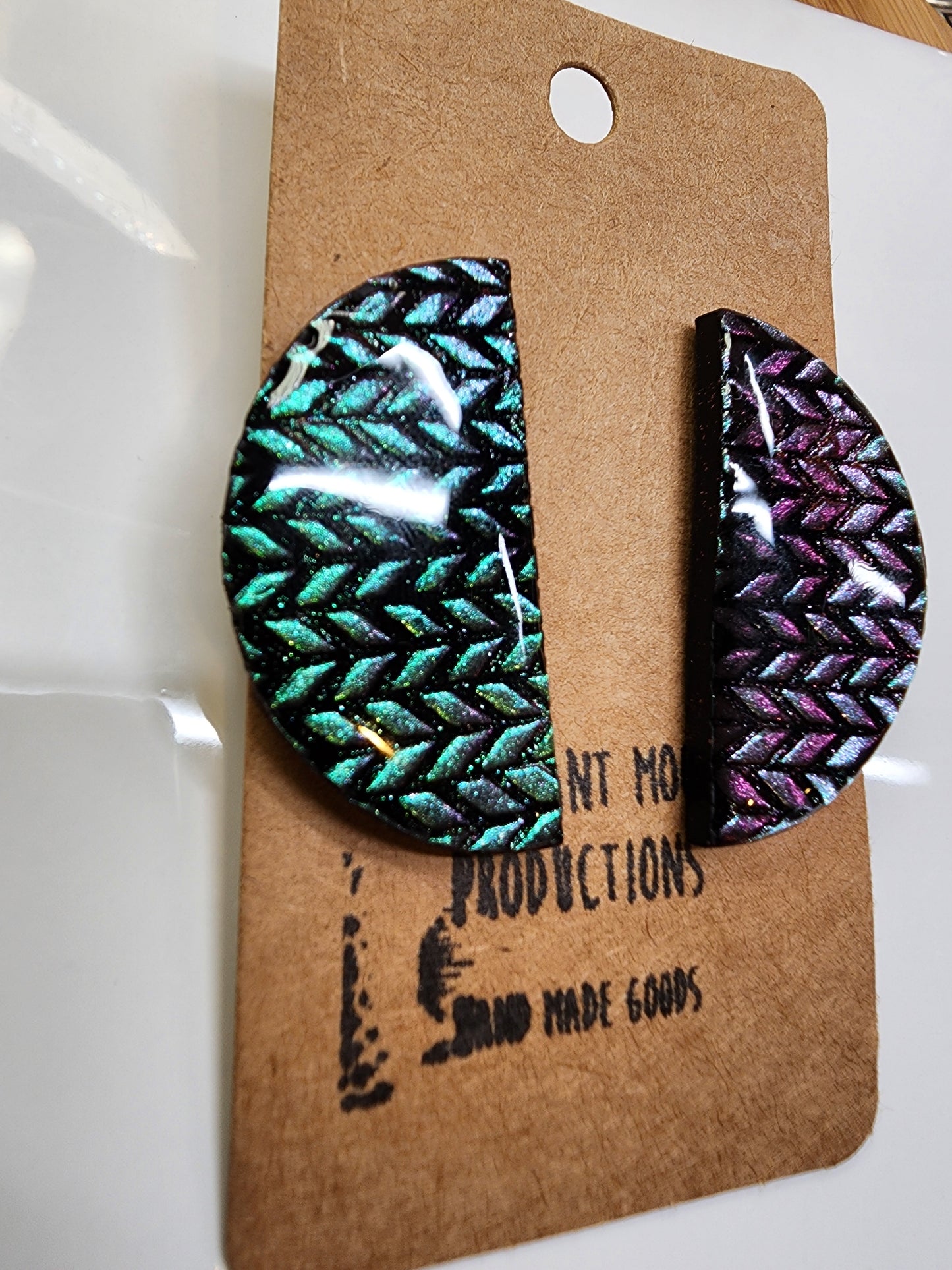 Holographic Pink & Green Large Stud Earrings