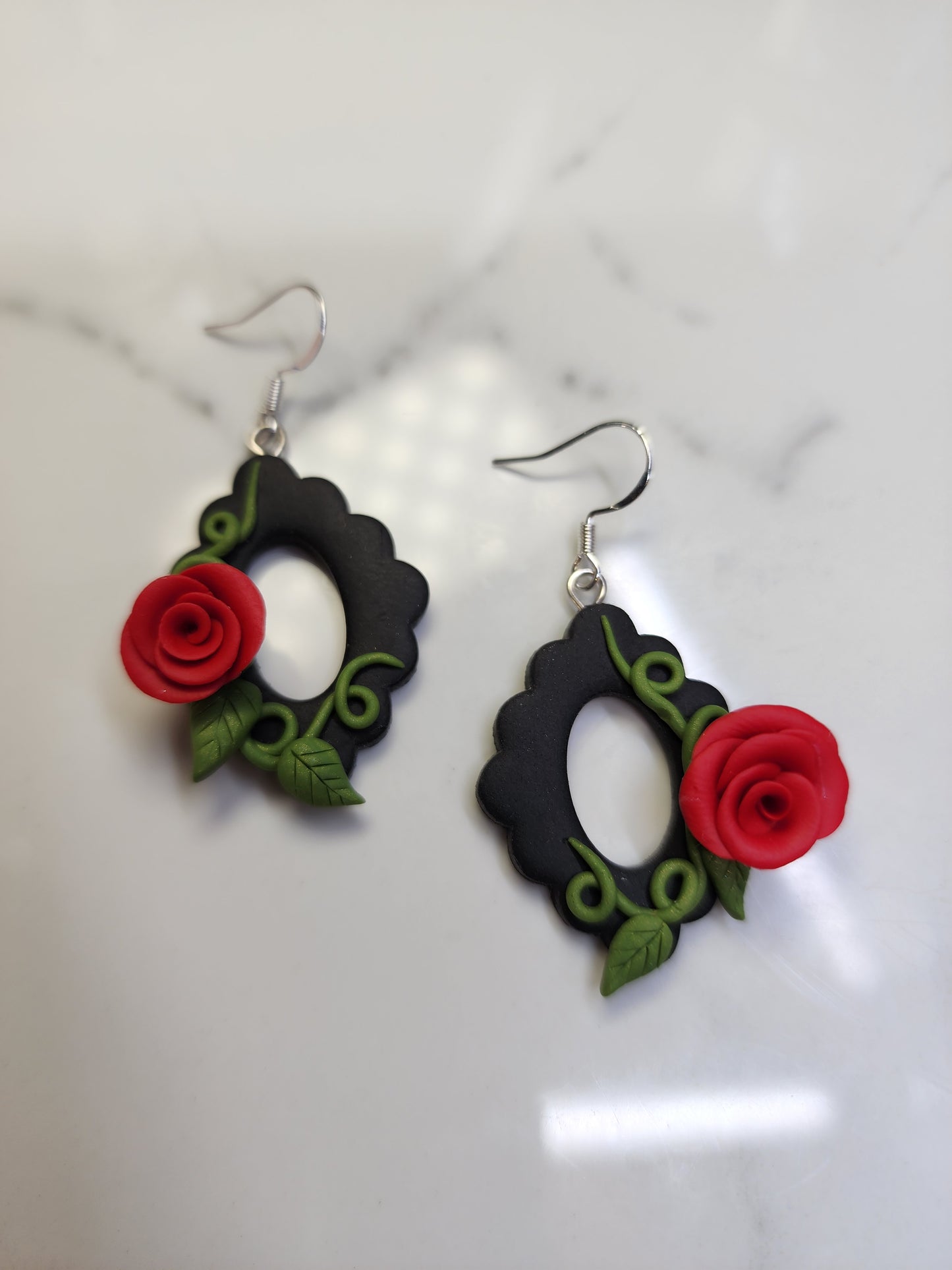 Red Rose Vine Earrings Handmade