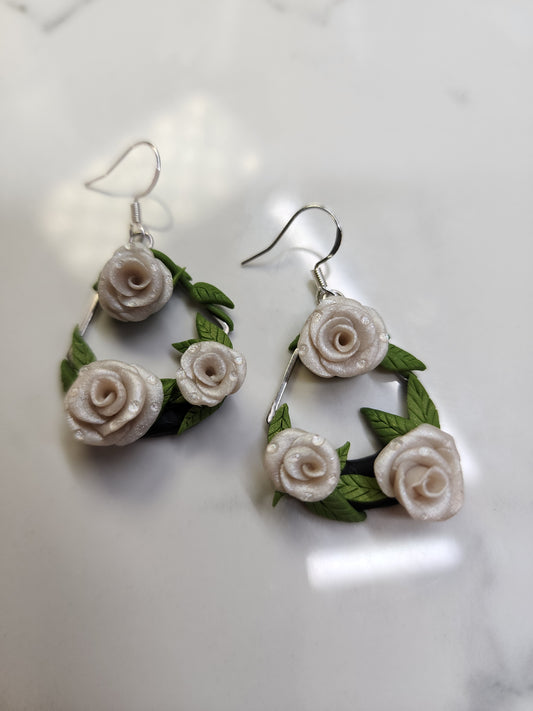Large White Rose Earrings Handmade