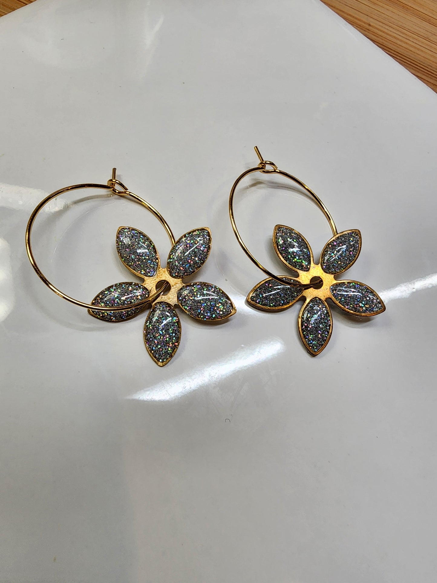 Holographic Flower 18K Gold Hoop Earrings