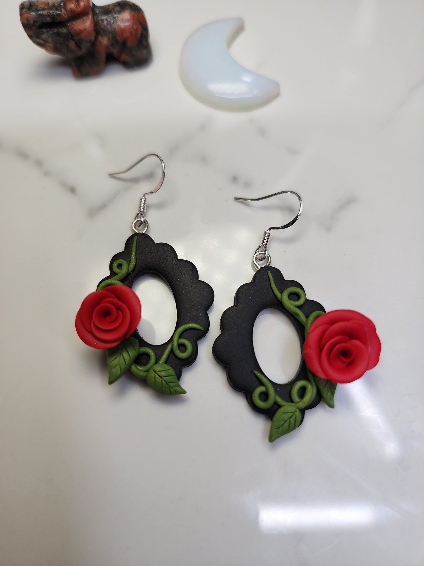 Red Rose Vine Earrings Handmade