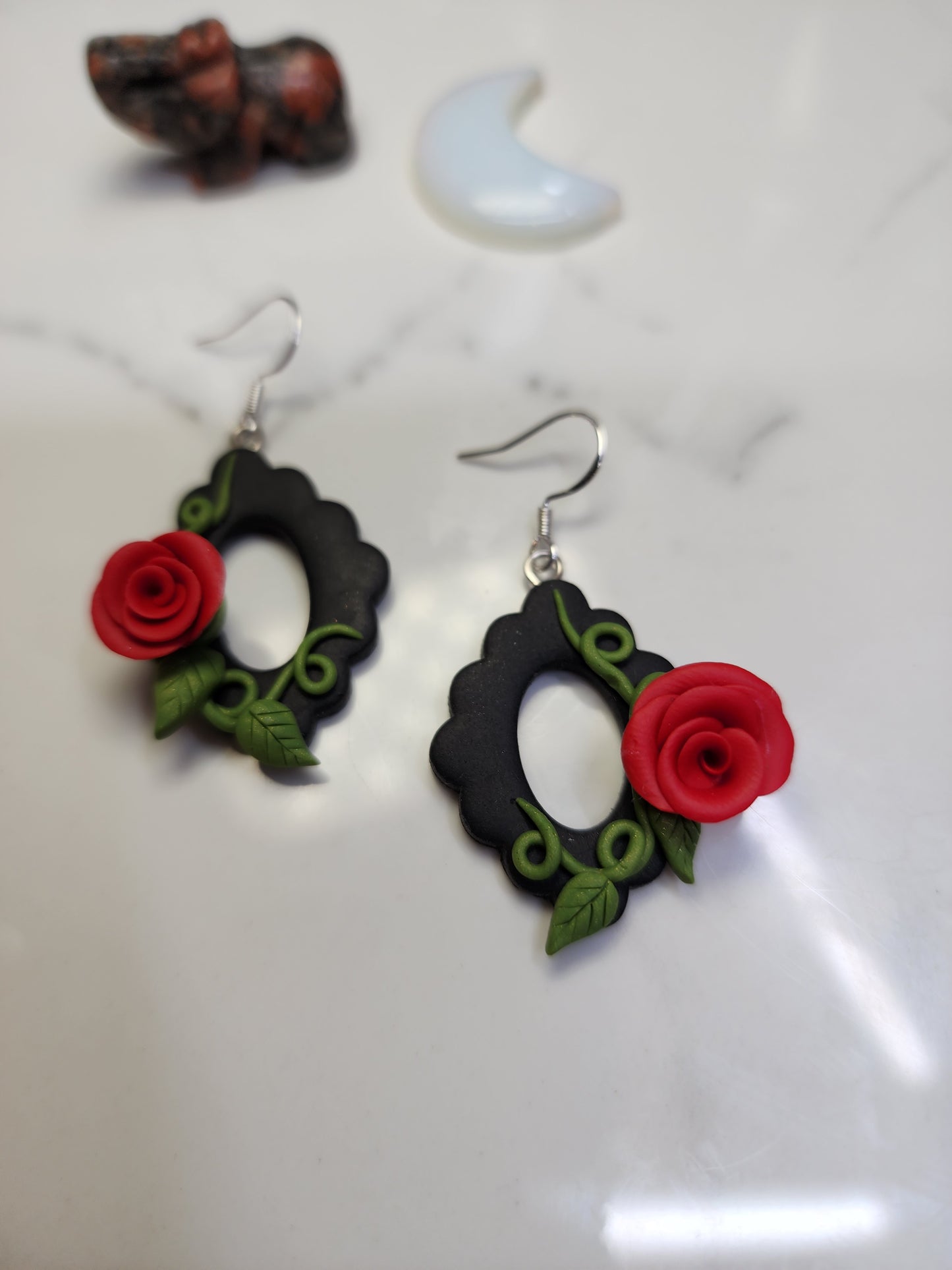 Red Rose Vine Earrings Handmade