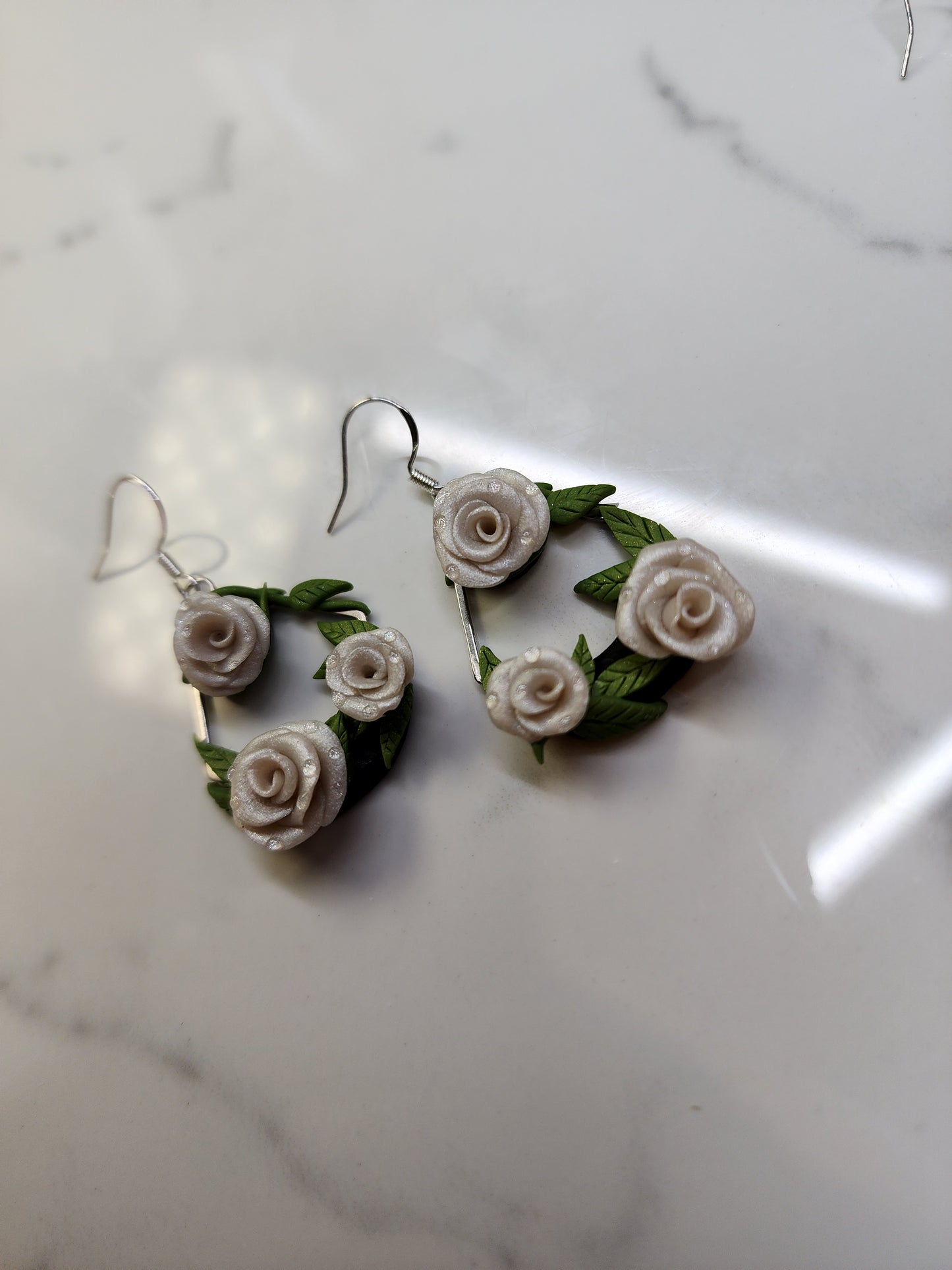 Large White Rose Earrings Handmade