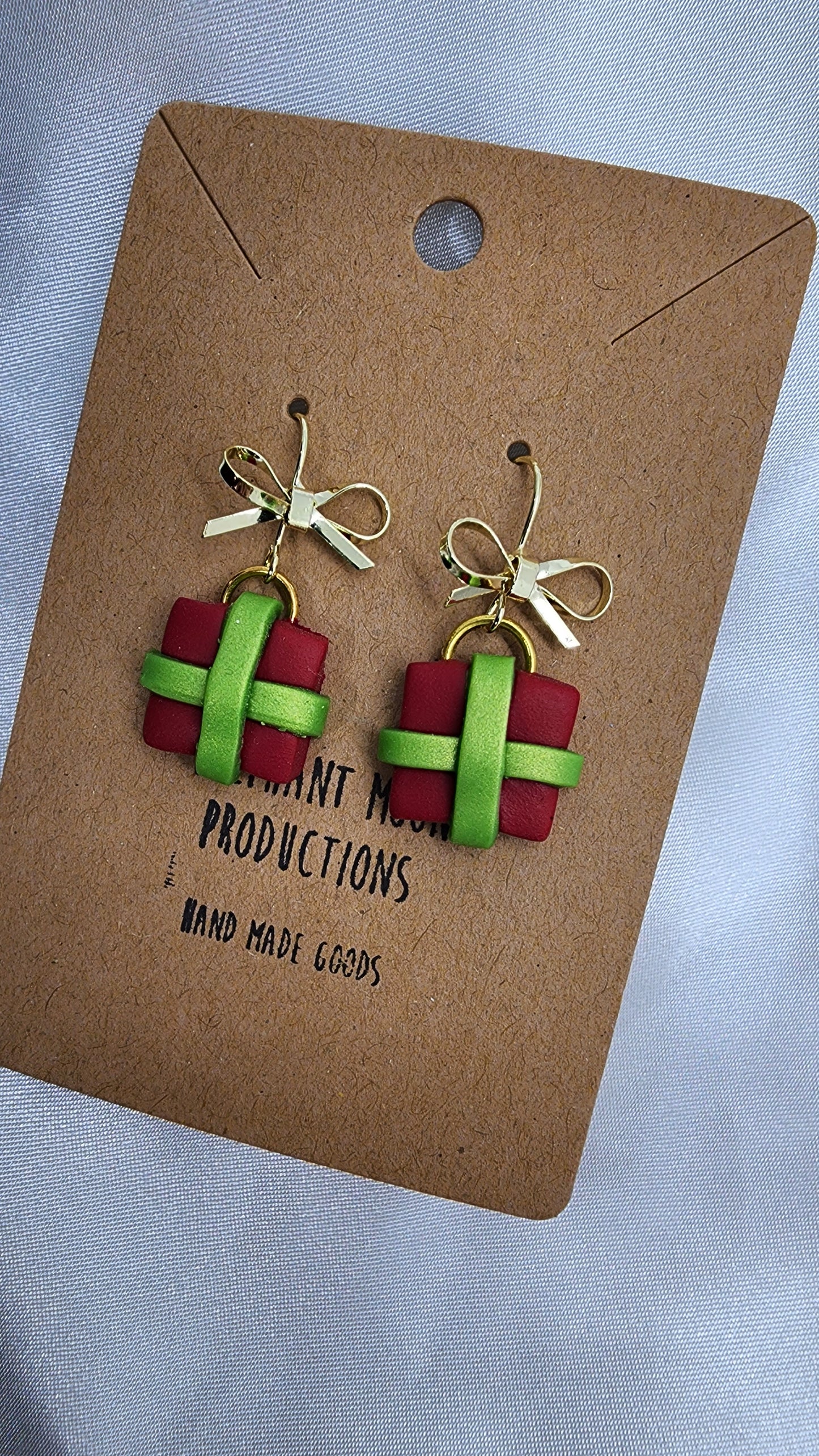 Christmas Present Earrings Brass Hooks