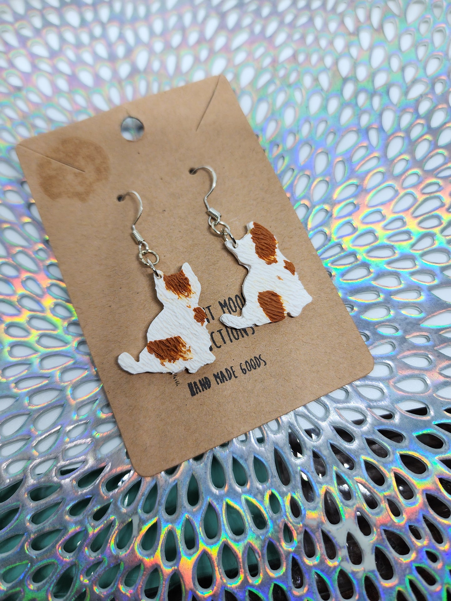 Orange & White Kitty Cat Earrings