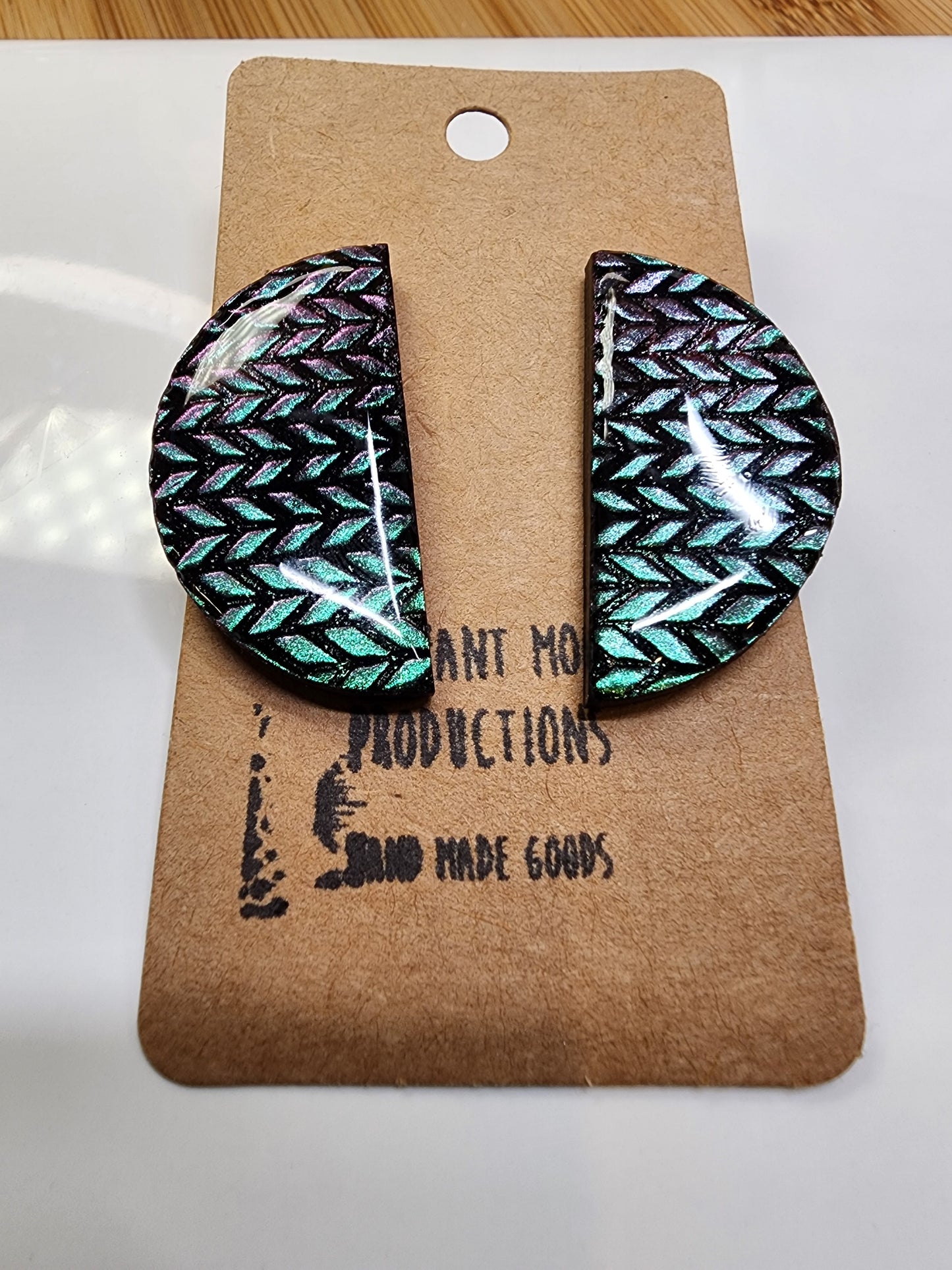 Holographic Pink & Green Large Stud Earrings