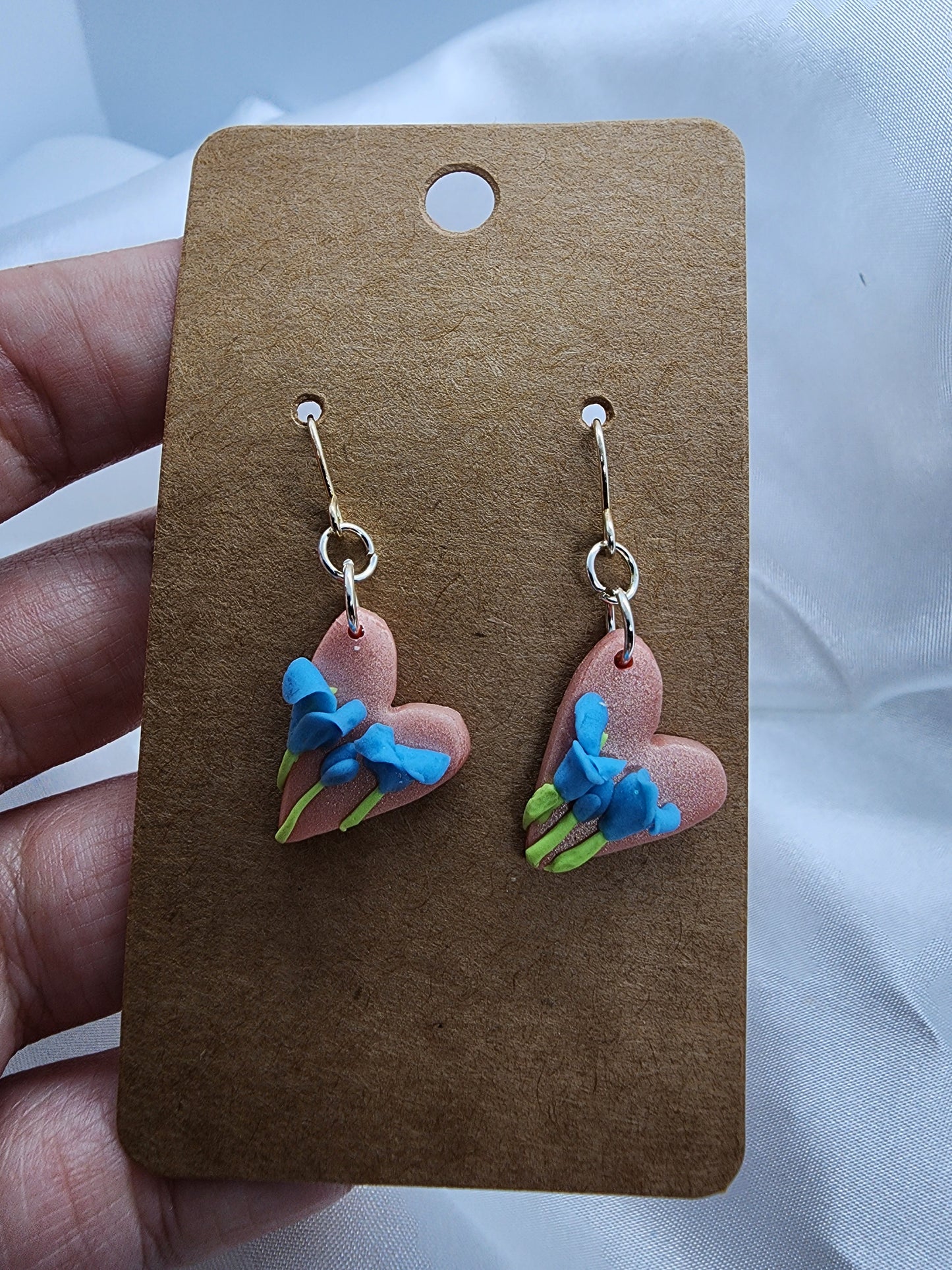 Blue Floral Heart Earrings