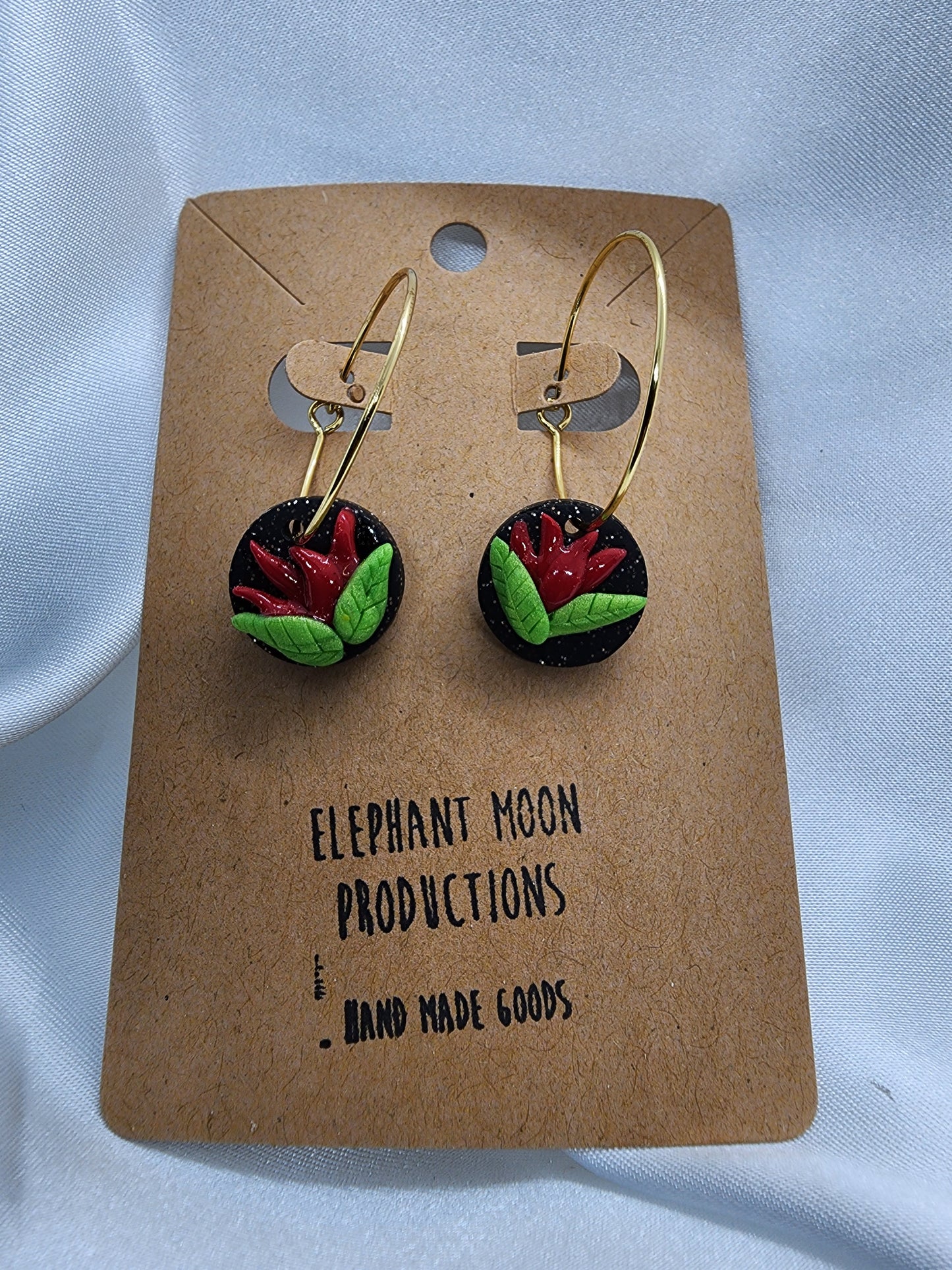 Red Tulips 18K Gold Hoop Clay Earrings