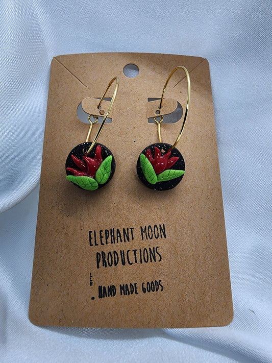Red Tulips 18K Gold Hoop Clay Earrings