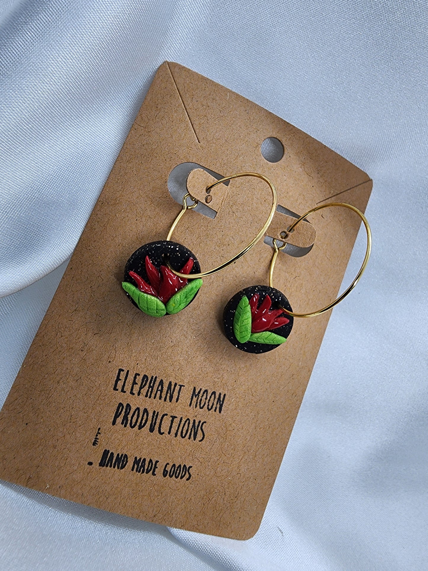 Red Tulips 18K Gold Hoop Clay Earrings