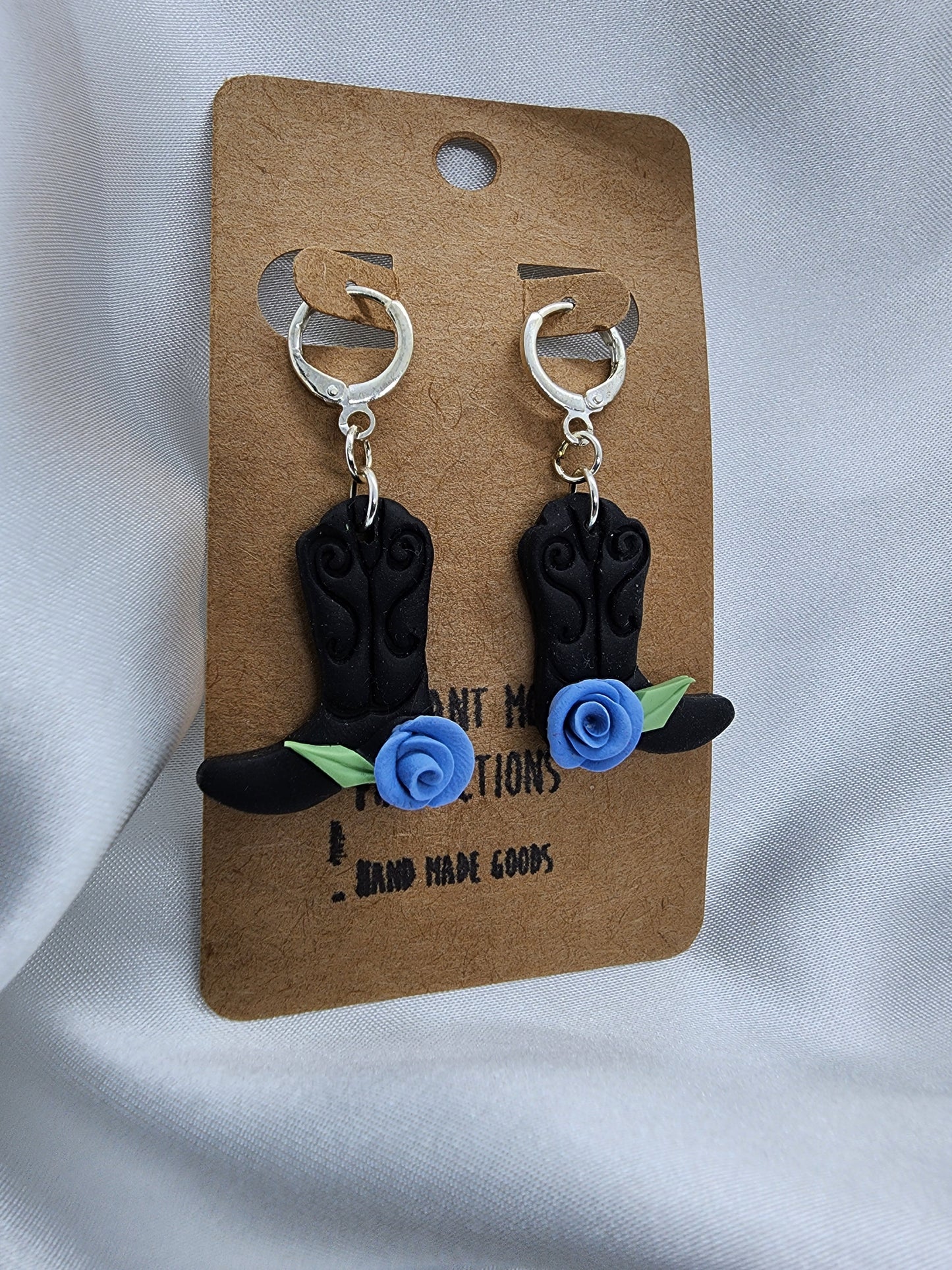 Blue Rose Cowgirl Boot Leverback Earrings