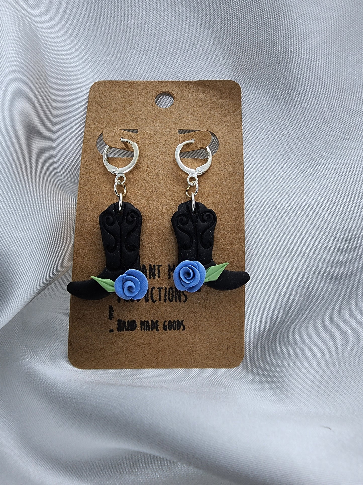Blue Rose Cowgirl Boot Leverback Earrings