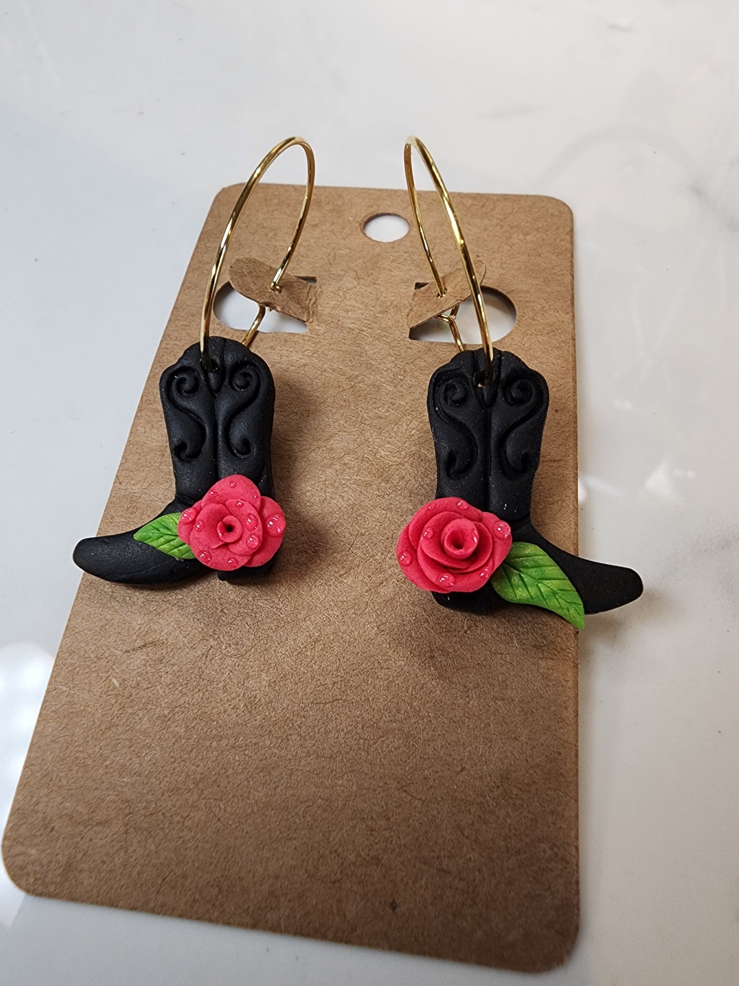Rosey Cowgirl Boot Gold Hoop Earrings
