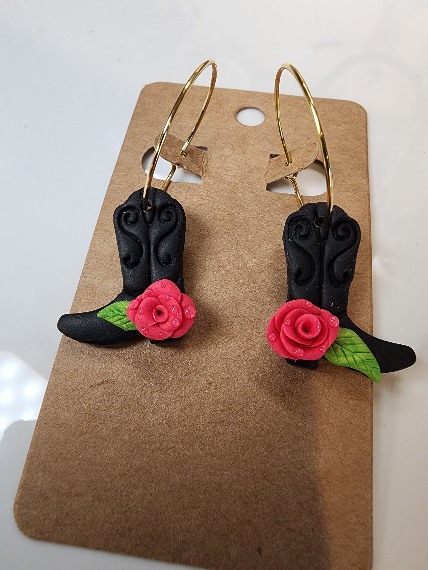 Rosey Cowgirl Boot Gold Hoop Earrings
