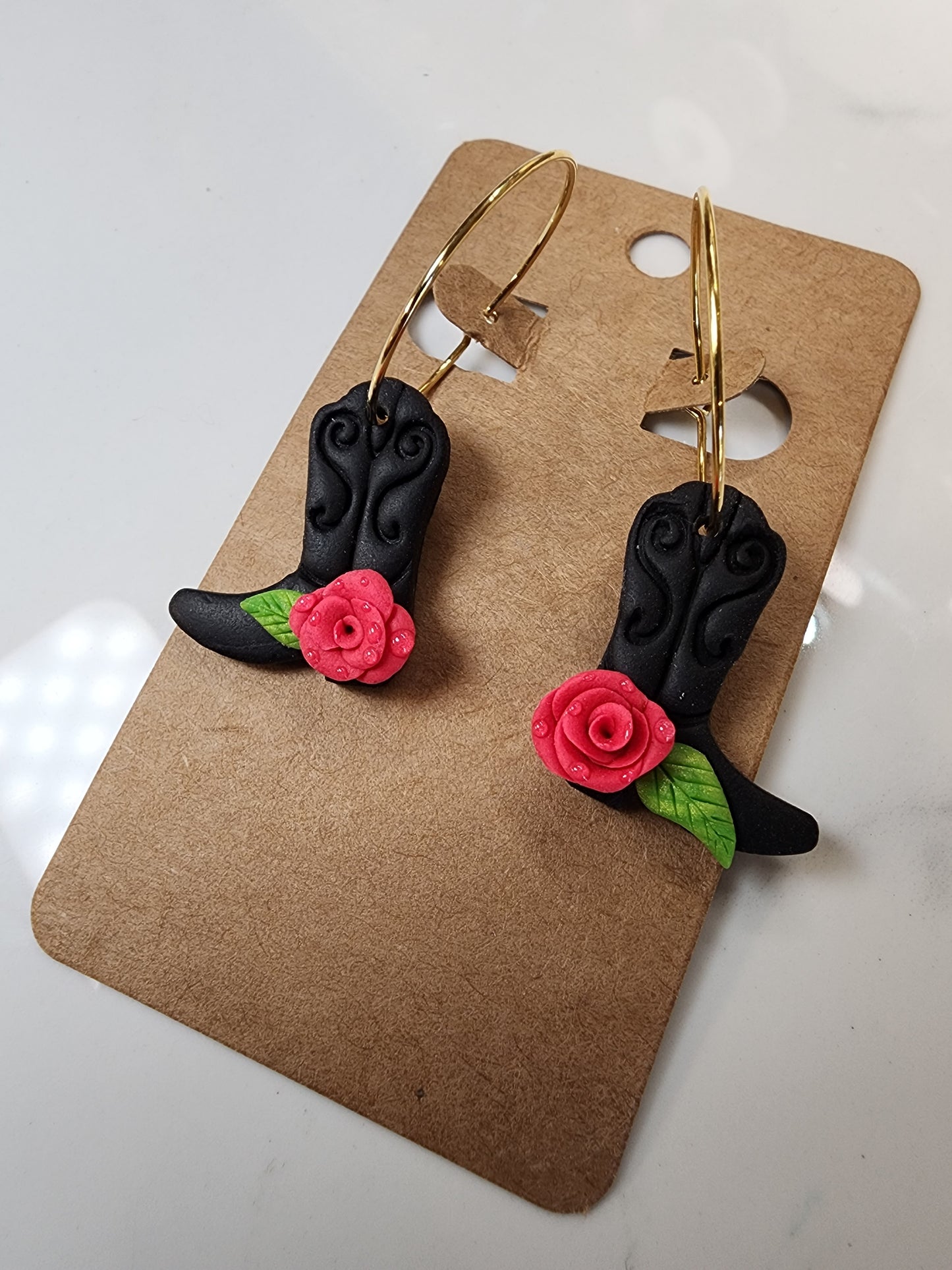 Rosey Cowgirl Boot Gold Hoop Earrings