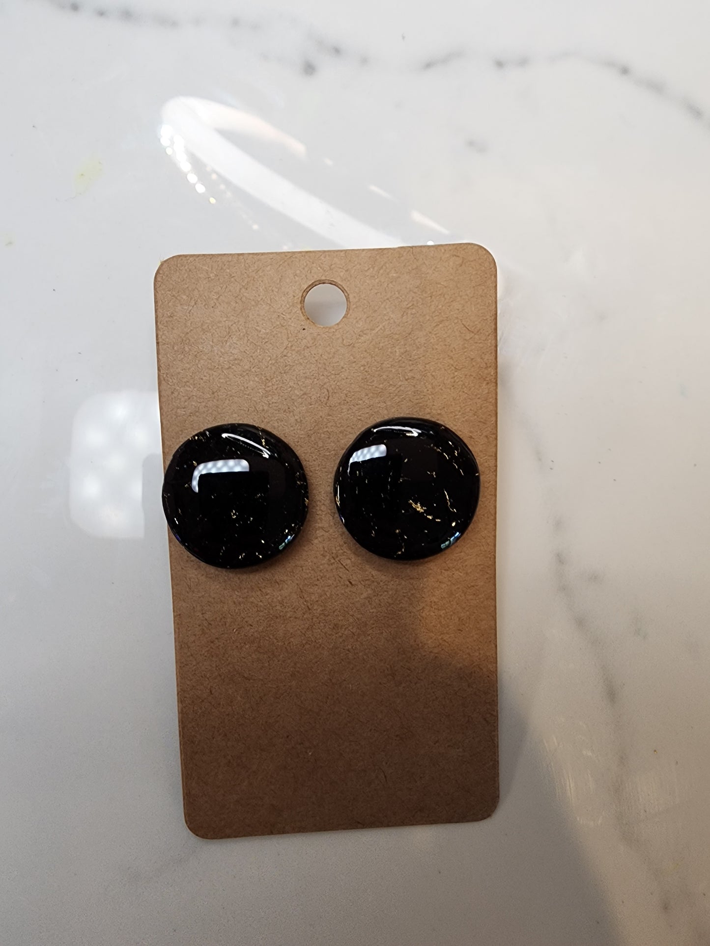 Black & Gold Marbled Stud Earrings