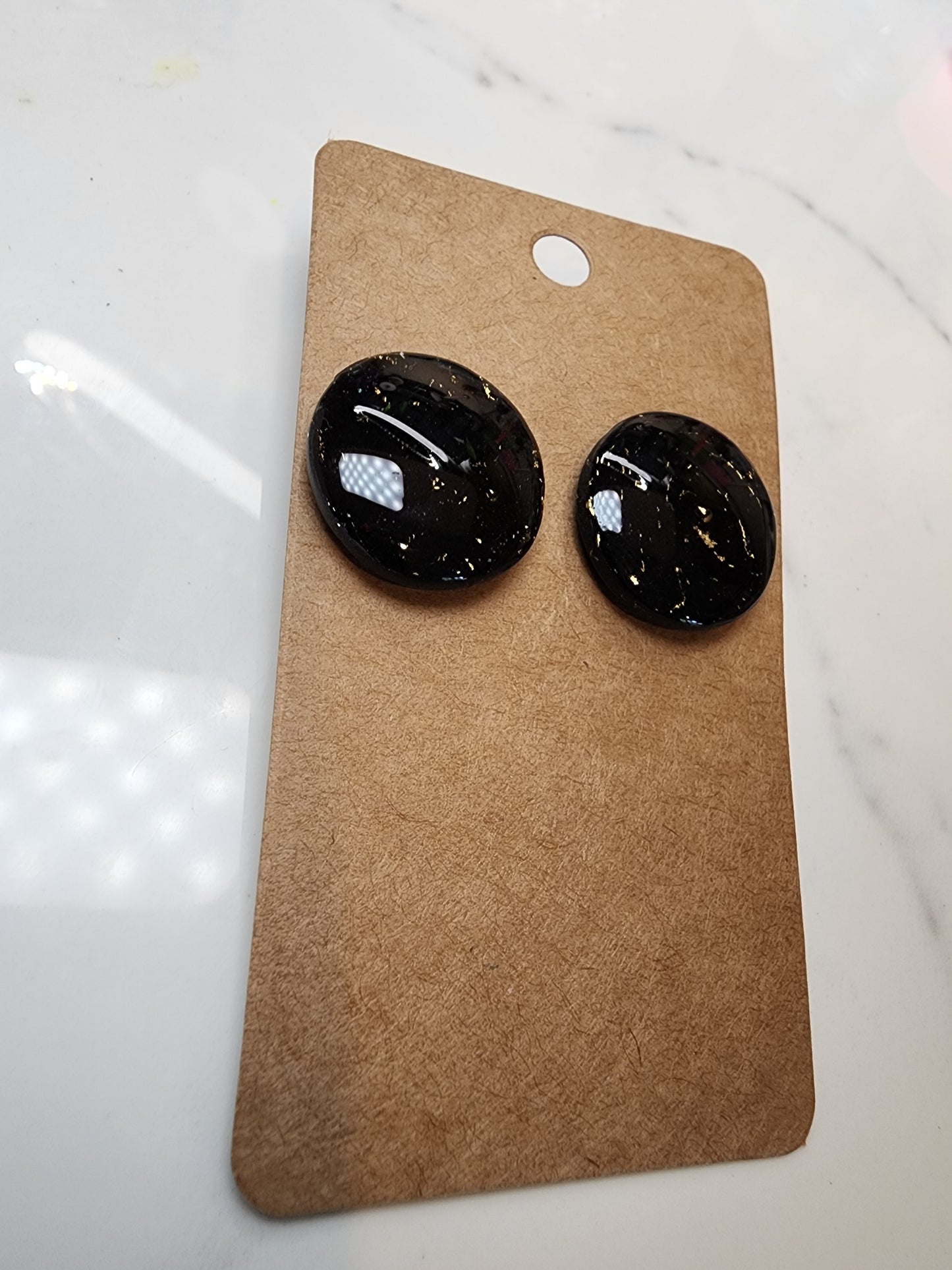 Black & Gold Marbled Stud Earrings