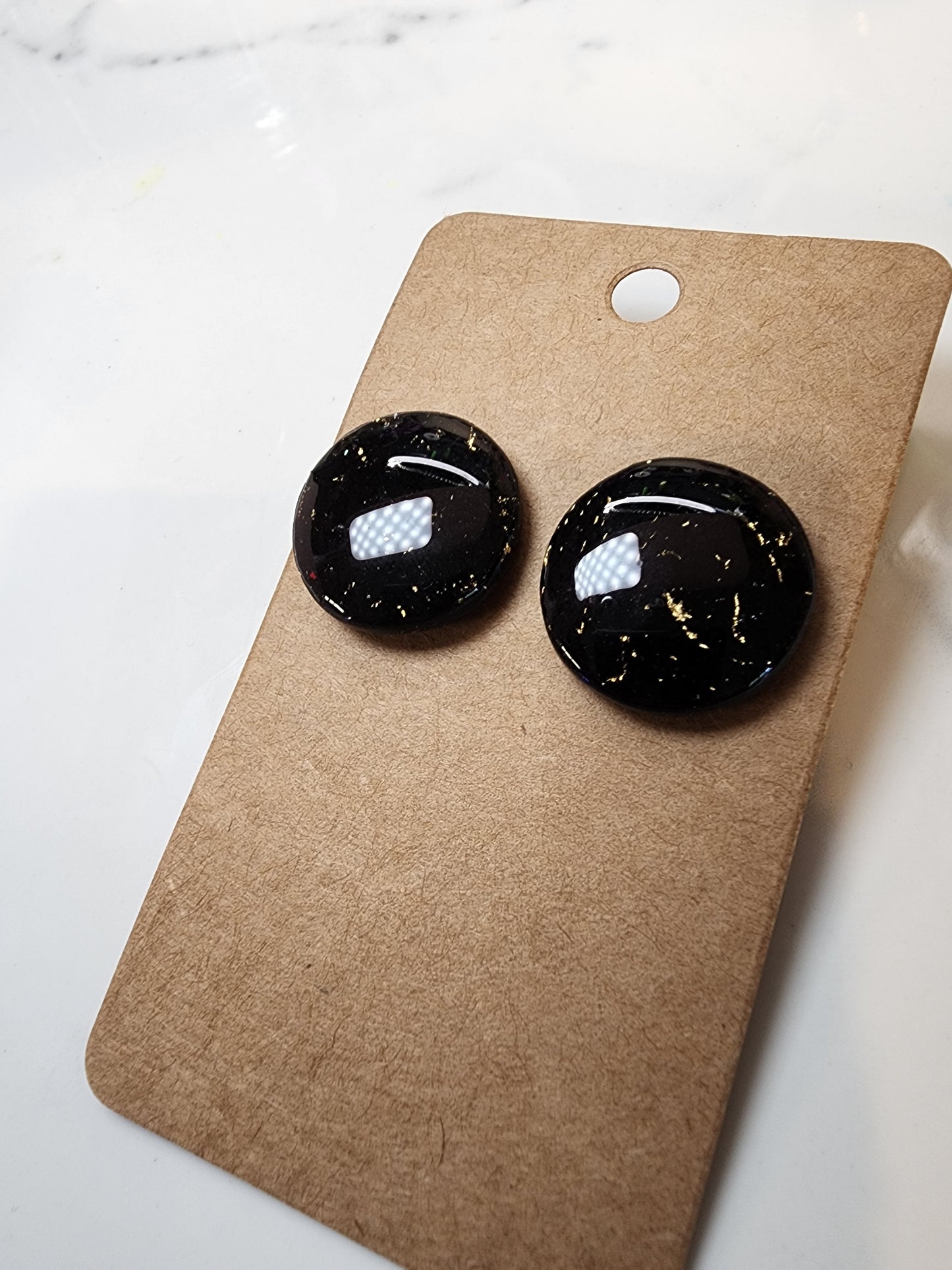 Black & Gold Marbled Stud Earrings
