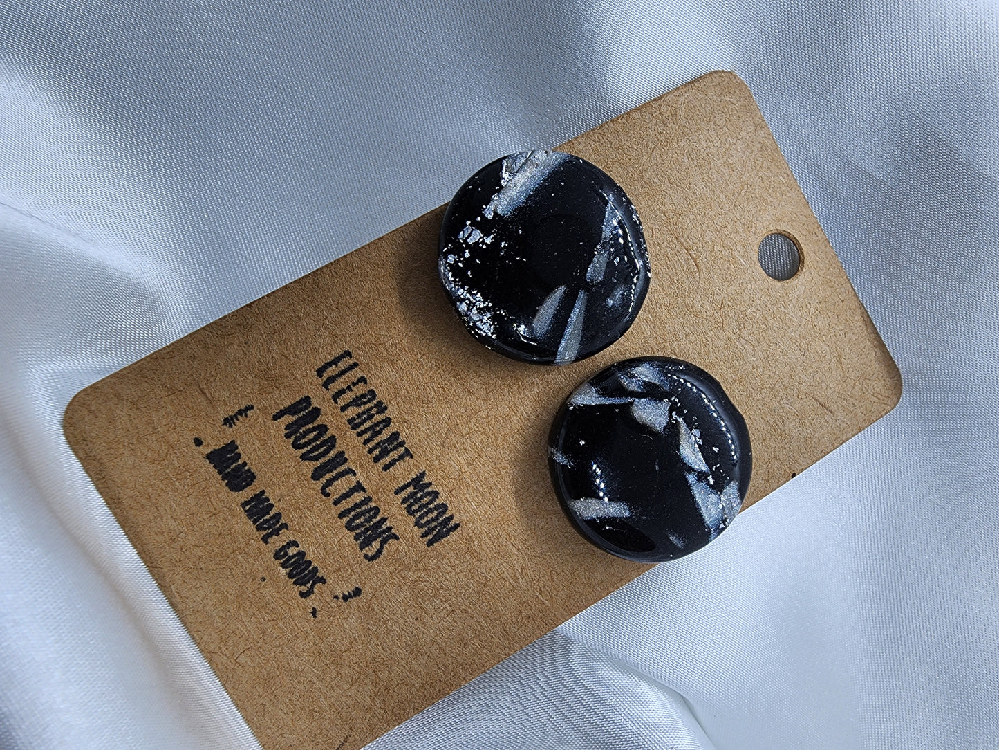 Black & White Marbled Large Clay Stud