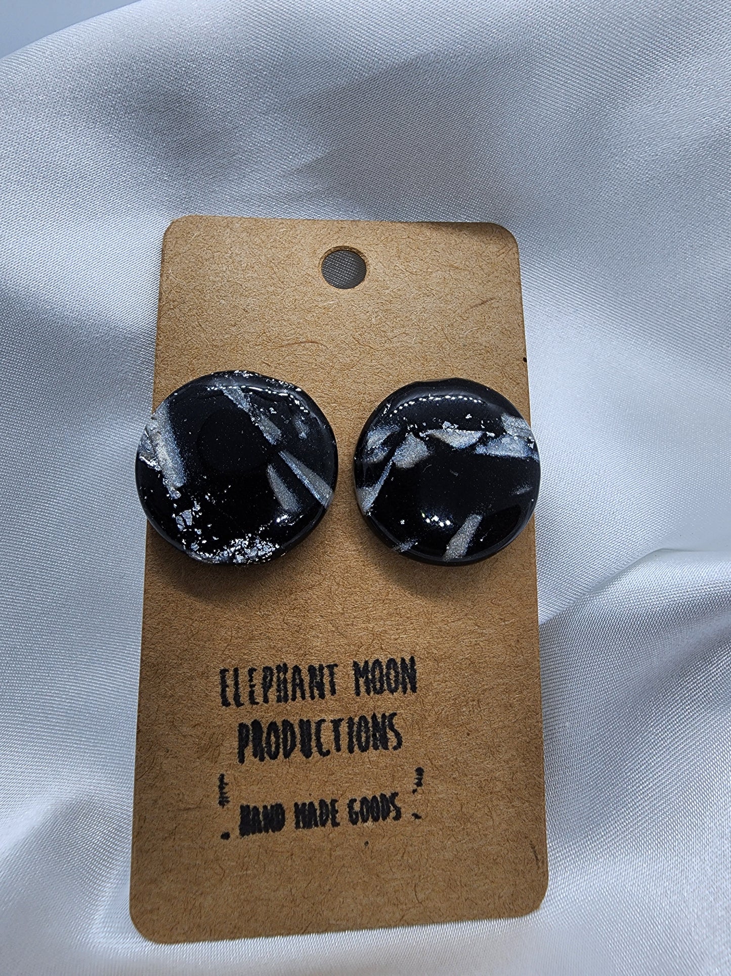 Black & White Marbled Large Clay Stud